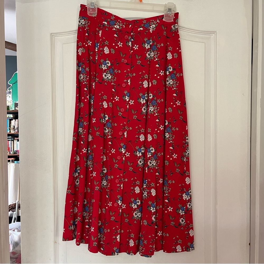 Vintage Sag Harbor Red Floral Midi Skirt